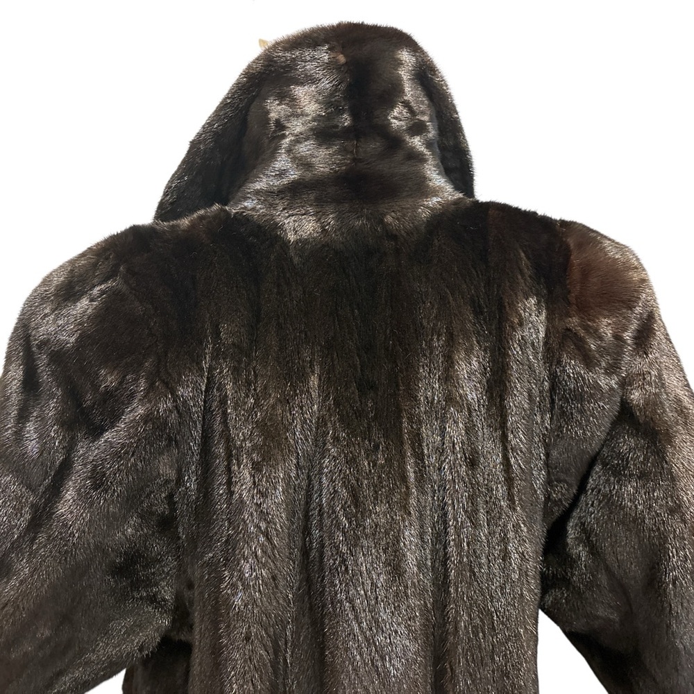 80s BLACK MINK OVERSIZED SWING COAT W RAGLAN SLEEVE VERTICAL & HORIZONTAL DESIGN - Picture 10 of 15